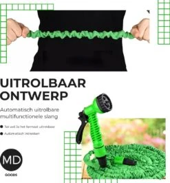 Uitrekbare Tuinslang Tot 15 Meter Van MD-goods ® - Tuinsproeier - Tuin Besproeien - Waterslang - Sproeikop - Groen - Flexibel Elastisch -Tuinartikelen Winkel 1114x1200 1
