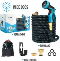 Strex Flexibele Tuinslang 15M Met Sproeikop - Uitrekbaar - Incl. Koppelingen, Ophanghaak & Opbergzak -Tuinartikelen Winkel 1176x1200 4