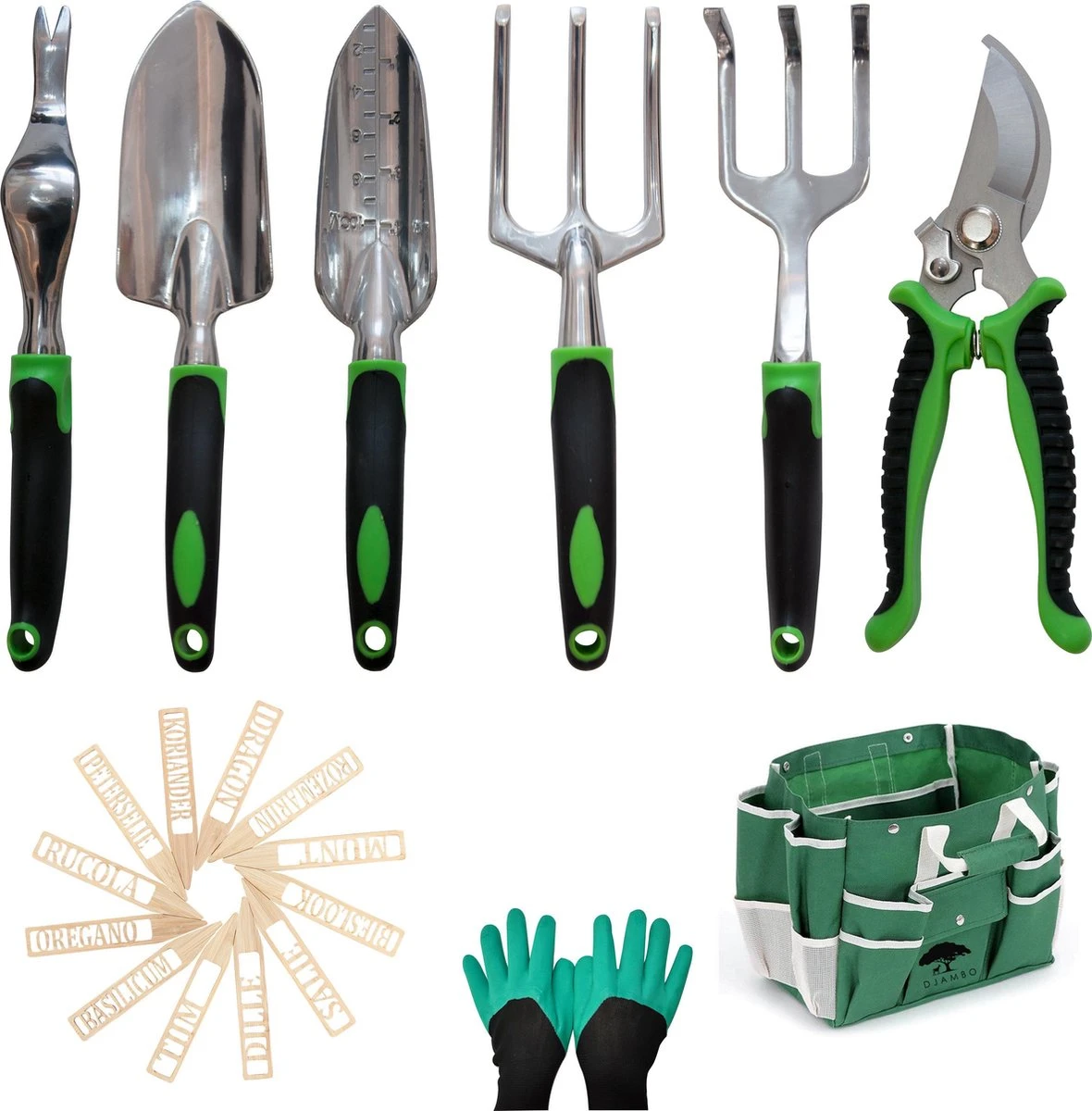 Djambo Tuingereedschap Set 8-delig Tuinsetje Met 15 Unieke Bamboe Plantetiketten In 1 Draagtas - Compleet Tuingereedschap Voor De Tuinliefhebbers 7 Djambo Tuingereedschap Set 8-delig Tuinsetje Met 15 Unieke Bamboe Plantetiketten In 1 Draagtas - Compleet Tuingereedschap Voor De Tuinliefhebbers - Afbeelding 7