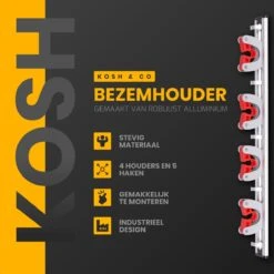 Merkloos Stevige Bezemhouder - Aluminium - Ophangsysteem Bezem - 5 Haken & 4 Houders - Gereedschaphouder - Opbergsysteem -Tuinartikelen Winkel 1198x1200 1