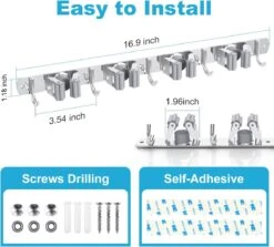 BOTC Bezemhouder - 5 Houders 6 Haken Bezem Ophangsysteem - Zeflklevend - Opbergsysteem - Ophanghaken - Tuingereedschap - Gereedschap Opbergen -Tuinartikelen Winkel 1200x1084 1
