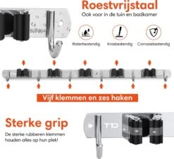 TTD Premium XXL Bezemhouder En Gereedschapsrek - Opslag Van Gereedschap - Opslag Van Schoonmaakspullen - Tuingereedschap - Klussen - RVS - Zwart -Tuinartikelen Winkel 1200x1094 4