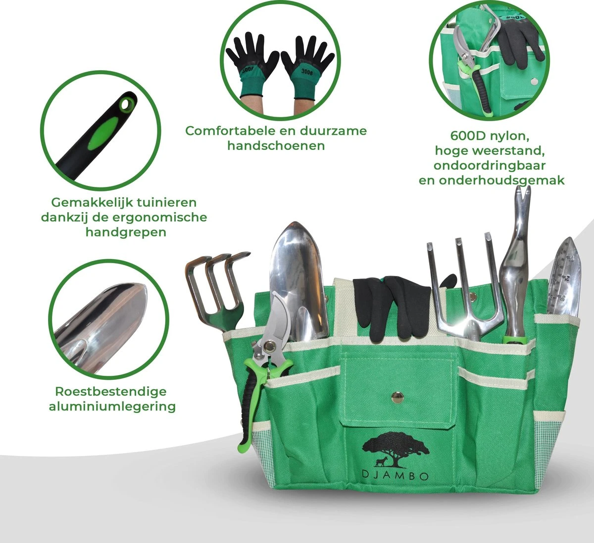 Djambo Tuingereedschap Set 8-delig Tuinsetje Met 15 Unieke Bamboe Plantetiketten In 1 Draagtas - Compleet Tuingereedschap Voor De Tuinliefhebbers 3 Djambo Tuingereedschap Set 8-delig Tuinsetje Met 15 Unieke Bamboe Plantetiketten In 1 Draagtas - Compleet Tuingereedschap Voor De Tuinliefhebbers - Afbeelding 3