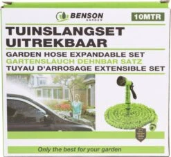 Benson - Tuinslang - Fexibel - 10 Meter - Tuinslang Met Koppeling - Spuitpistool - Groen -Tuinartikelen Winkel 1200x1105