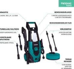 VONROC Hogedrukreiniger V14-2 - 1400W – 110 Bar – 390 L/h – Incl. 5m Slang, Reinigingsmiddelen Flesje, Terrasreiniger En Meer -Tuinartikelen Winkel 1200x1110 1