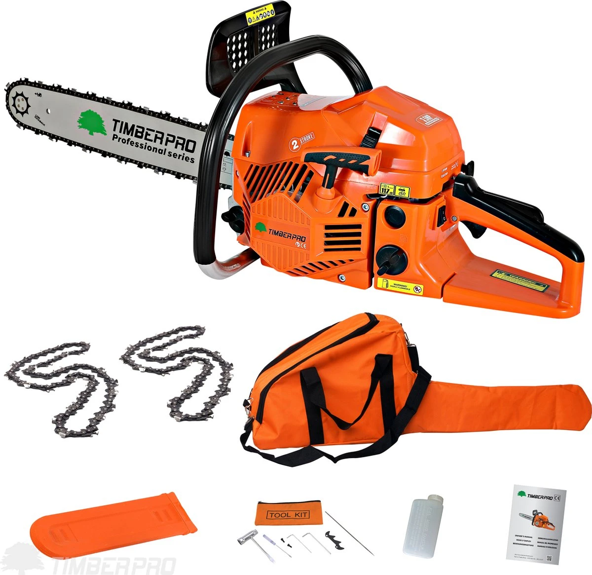 TIMBERPRO - Kettingzaag - 62 Cc - Benzine - Zwaardlengte 50 Cm - Met Transportzak - Met 2e Ketting 6 TIMBERPRO - Kettingzaag - 62 Cc - Benzine - Zwaardlengte 50 Cm - Met Transportzak - Met 2e Ketting - Afbeelding 6