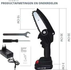 Zenway - Mini Kettingzaag - Snoeizaag - Kettingzaag - Kettingzaag Elektrisch Met 1 Accu- Inclusief Koffer - 1 Extra Accu - Zwart -Tuinartikelen Winkel 1200x1169 6