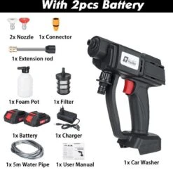 Merkloos Elektrische Accu-Hogedrukreiniger - 20Bar - Multifunctioneel Mondstuk - Draagbaar Oplaadbaar Snoerloos - Reinigingsspuitpistool - Met Rijke Accessoires - Voor Makita 18V-batterij - Voor Auto, Tuin, Terras, Raam (Zwart) -Tuinartikelen Winkel 1200x1178 7