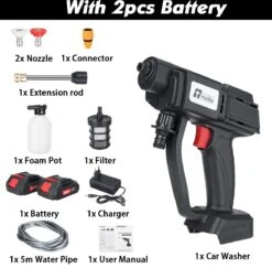 Merkloos Elektrische Accu-Hogedrukreiniger - 20Bar - Multifunctioneel Mondstuk - Draagbaar Oplaadbaar Snoerloos - Reinigingsspuitpistool - Met Rijke Accessoires - Voor Makita 18V-batterij - Voor Auto, Tuin, Terras, Raam (Zwart) -Tuinartikelen Winkel 1200x1179 12