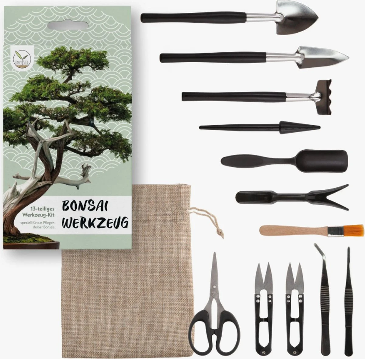 HappySeed Premium Bonsai Tool Kit - 13-delige Onderhoud Set - Gereedschap 1 HappySeed Premium Bonsai Tool Kit - 13-delige Onderhoud Set - Gereedschap