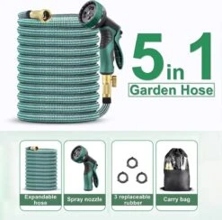 IBright Extra Sterke Uitrekbare Tuinslang - Flexibel - 15 Meter - Inclusief Opbergtas ,Sproeier ,Koppelstuk En Ophanghaak - Groen -Tuinartikelen Winkel 1200x1183 1