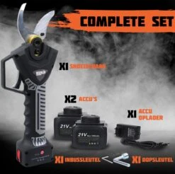 Reichlër® Elektrische Snoeischaar - 40 Mm Snijdiameter - 2x Accu - Anti-cut Functie - Heggenschaar - Takkenschaar - Zwart -Tuinartikelen Winkel 1200x1195