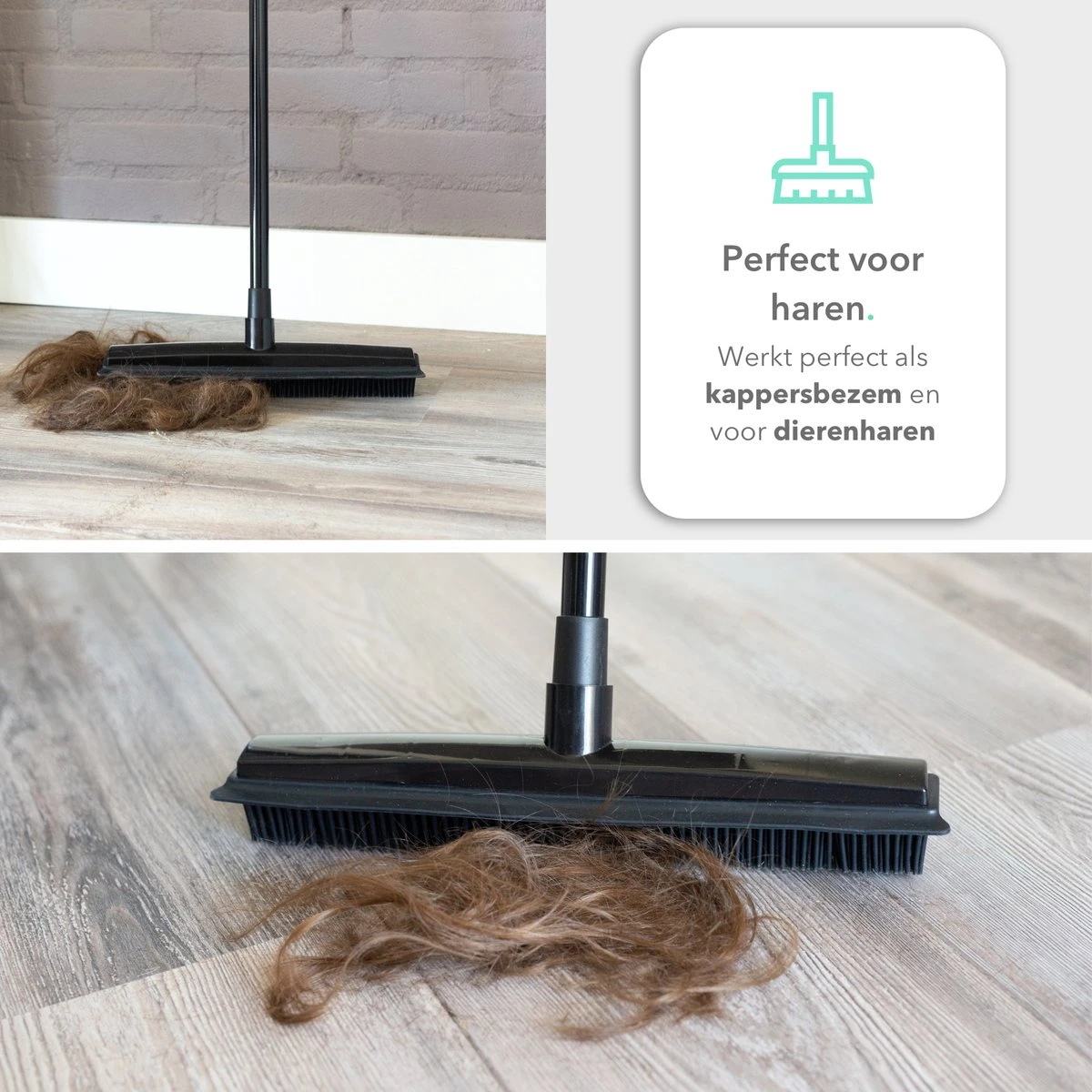 CLEANLY® Rubberen Bezem Met Vloerwisser - Kappersbezem - Zachte Bezem Binnen & Buiten - Vloertrekker Met Steel - 68-150 Cm 9 CLEANLY® Rubberen Bezem Met Vloerwisser - Kappersbezem - Zachte Bezem Binnen & Buiten - Vloertrekker Met Steel - 68-150 Cm - Afbeelding 9