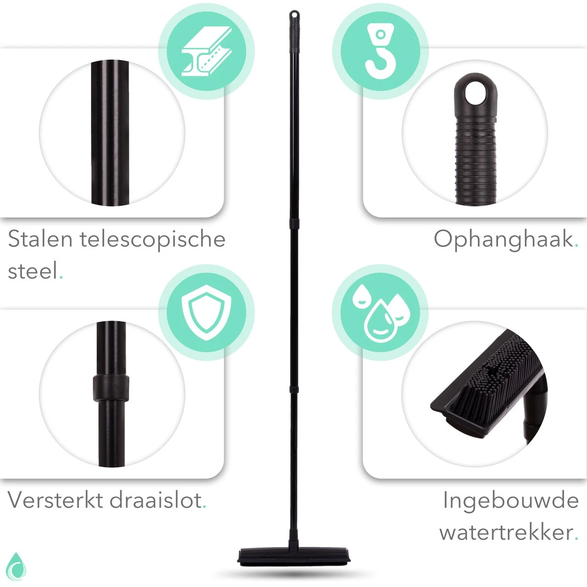 CLEANLY® Rubberen Bezem Met Vloerwisser - Kappersbezem - Zachte Bezem Binnen & Buiten - Vloertrekker Met Steel - 68-150 Cm 10 CLEANLY® Rubberen Bezem Met Vloerwisser - Kappersbezem - Zachte Bezem Binnen & Buiten - Vloertrekker Met Steel - 68-150 Cm - Afbeelding 10
