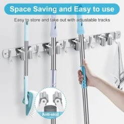 BOTC Bezemhouder - 5 Houders 6 Haken Bezem Ophangsysteem - Zeflklevend - Opbergsysteem - Ophanghaken - Tuingereedschap - Gereedschap Opbergen -Tuinartikelen Winkel 1200x1200 341