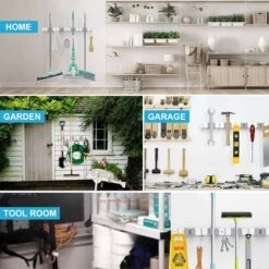 BOTC Bezemhouder - 5 Houders 6 Haken Bezem Ophangsysteem - Zeflklevend - Opbergsysteem - Ophanghaken - Tuingereedschap - Gereedschap Opbergen -Tuinartikelen Winkel 1200x1200 342