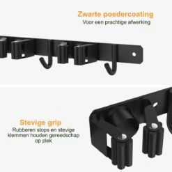 Volcan Bezemhouder - Bezem Ophangsysteem Tuingereedschap - Gereedschapshouder - Zelfklevend - 3M Tape - 3 Houders 4 Haken - RVS Zwart -Tuinartikelen Winkel 1200x1200 343