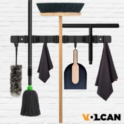 Volcan Bezemhouder - Bezem Ophangsysteem Tuingereedschap - Gereedschapshouder - Zelfklevend - 3M Tape - 3 Houders 4 Haken - RVS Zwart -Tuinartikelen Winkel 1200x1200 344