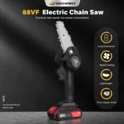 Violeworks® Accu Kettingzaag - Snoeizaag - Mini Kettingzaag - Handkettingzaag - Ook Voor Makita - Elektrische Kettingzaag - Elektrische Snoeischaar - Op Batterij - 2900 MAh - 1080W - 88V -Tuinartikelen Winkel 1200x1200 456