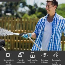 Buxibo - Wandslangenbox 20 Meter + 2 Meter - Tuinslang Met Haspel - 9 Sproei Standen - Slangenhouder 180° Draaibaar - Tuinslanghaspel Zwart+ Gratis Sproeier - Zwart -Tuinartikelen Winkel 1200x1200 683