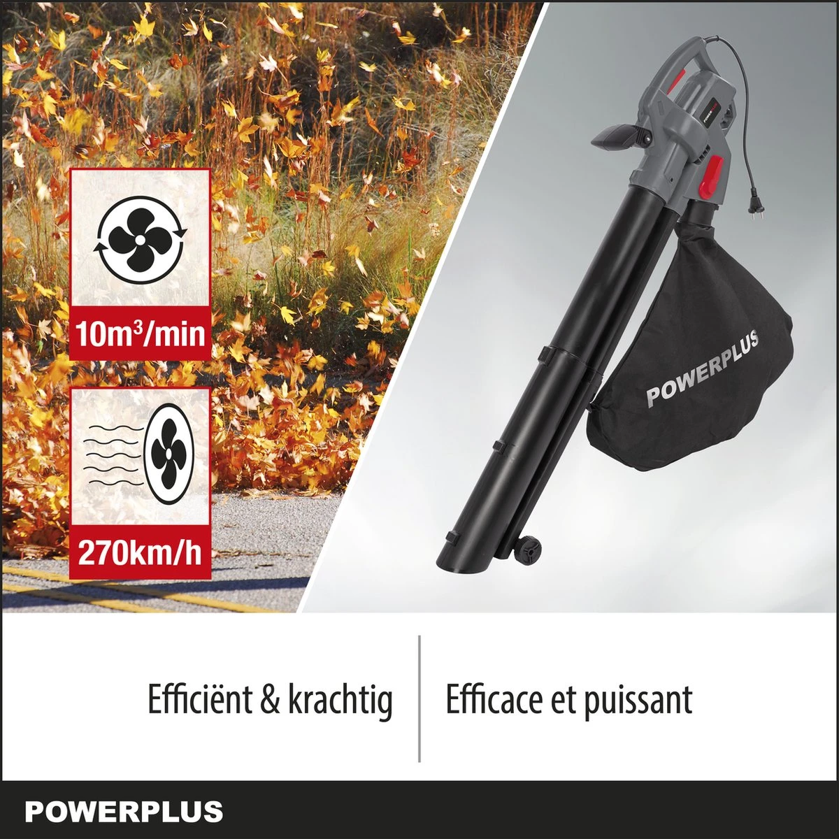 Powerplus POWEG9013 Elektrische Bladblazer - Bladzuiger En -versnipperaar - 3300W - Blazen - Zuigen - Versnipperen - Incl. 40L Opvangzak 3 Powerplus POWEG9013 Elektrische Bladblazer - Bladzuiger En -versnipperaar - 3300W - Blazen - Zuigen - Versnipperen - Incl. 40L Opvangzak - Afbeelding 3