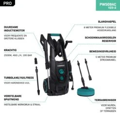 VONROC PRO Hogedrukreiniger V25-2 – 2500W – 195 Bar – 468 L/h – Duurzame Inductiemotor – Incl. 8m Slang, Slanghaspel, Terrasreiniger, Reinigingstank En Meer -Tuinartikelen Winkel 1200x1200 835